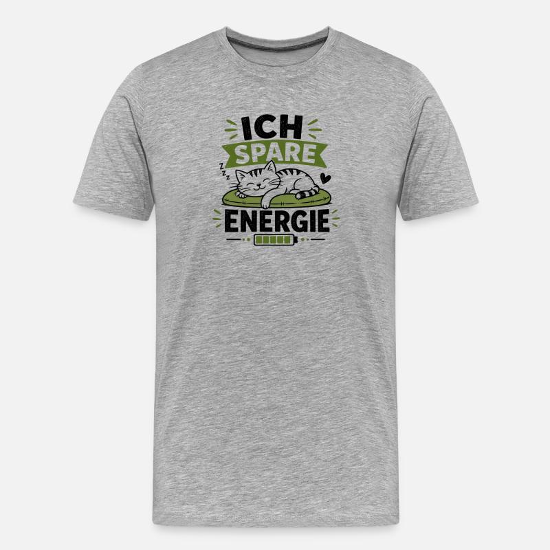 Ich Spare Energie Katze - Männer Premium Bio T-Shirt - Grau meliert