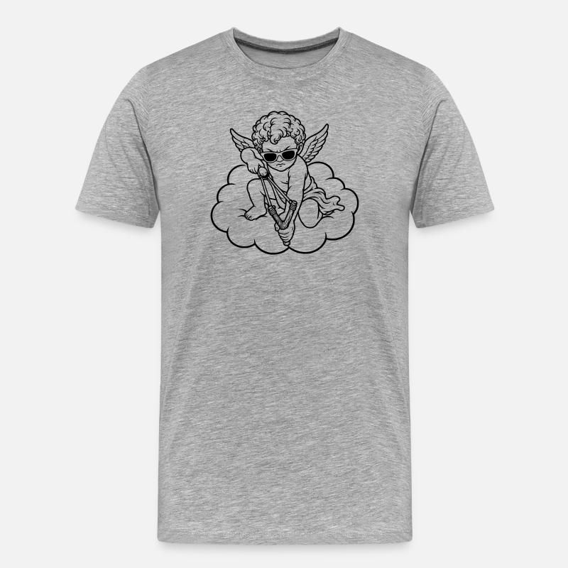 Wütender Cherub mit Steinschleuder - Männer Premium Bio T-Shirt - Grau meliert