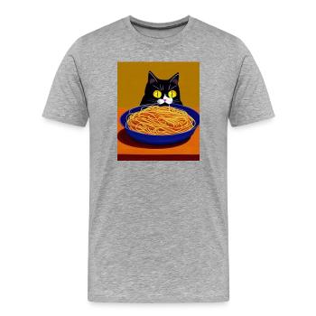 Vue des spaghettis pour un chat - T-shirt bio Premium Homme - gris chiné - Devant - Damien (186cm)