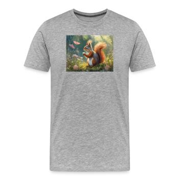 Eichhörnchen im Blumengarten - Männer Premium Bio T-Shirt - Grau meliert - Vorne - Damien (186cm)