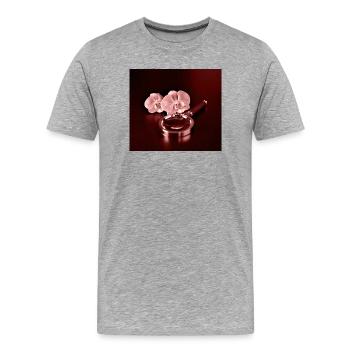 Fleurs d’orchidée et loupe - T-shirt bio Premium Homme - gris chiné - Devant - Damien (186cm)