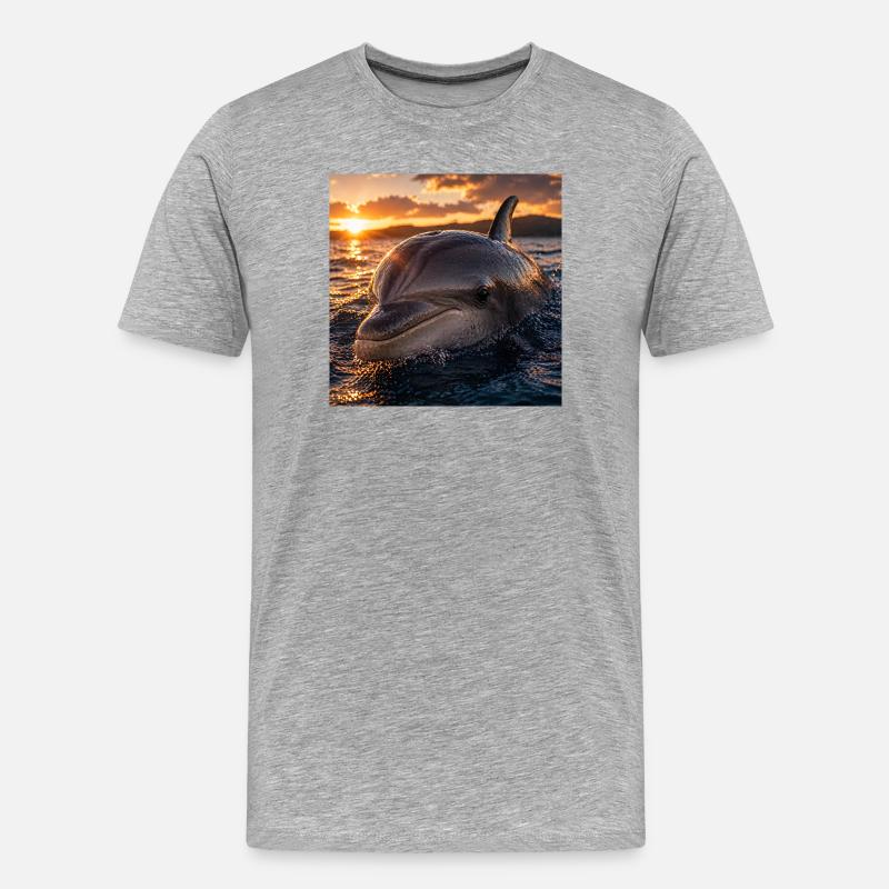 Dauphin au coucher du soleil - T-shirt bio Premium Homme - gris chiné