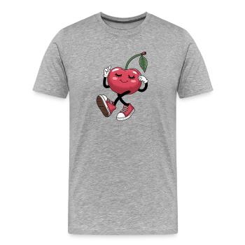 Tanzende Kirsche Mit Turnschuhen Fröhlich - Männer Premium Bio T-Shirt - Grau meliert - Vorne - Damien (186cm)