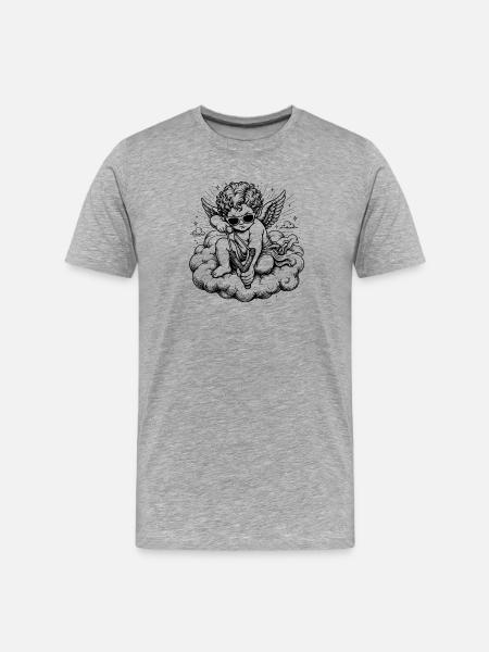 Angry Cherub with Slingshot - Men's Premium Organic T-Shirt - heather grey