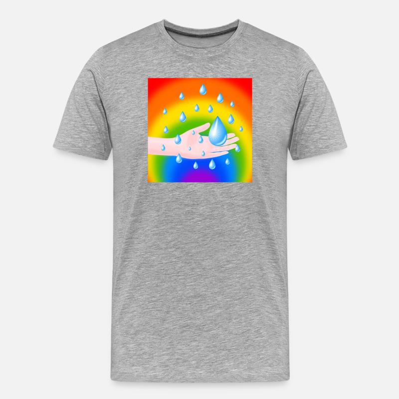 Rainbow Rain Drop and a Hand - Men's Premium Organic T-Shirt - heather grey