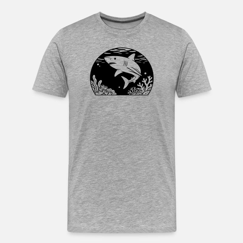 Requin avec corail - T-shirt bio Premium Homme - gris chiné