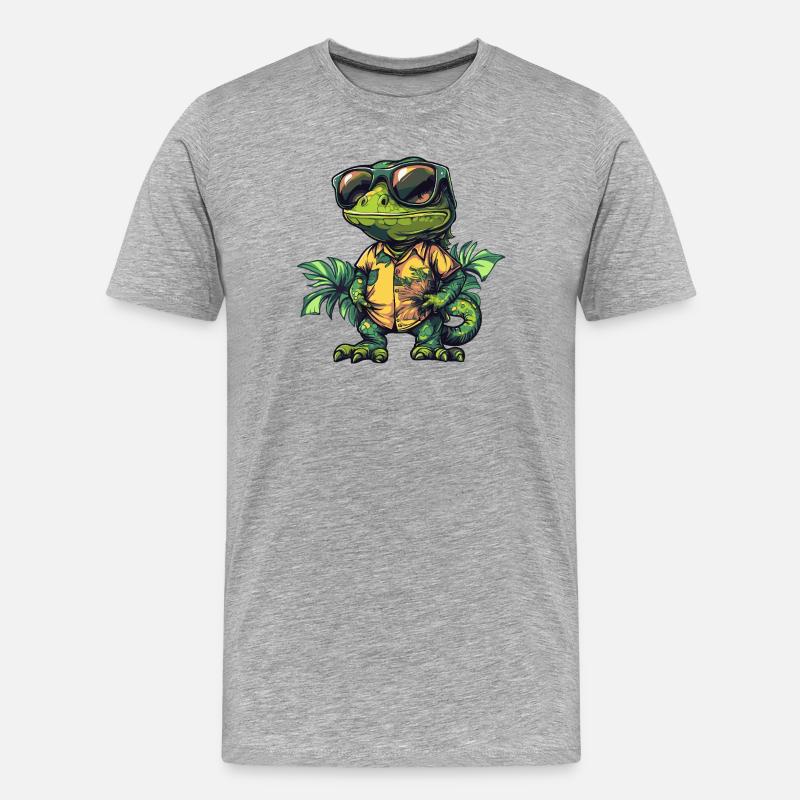 Chameleon Comic Urlaub - Männer Premium Bio T-Shirt - Grau meliert