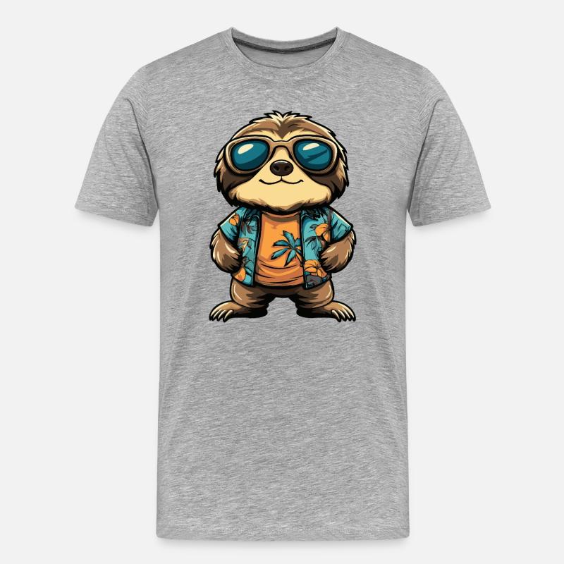 Faultier Comic Urlaub - Männer Premium Bio T-Shirt - Grau meliert