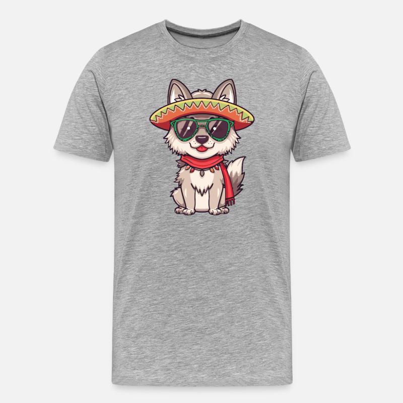 Fuchs Comic Lustig Sombrero - Männer Premium Bio T-Shirt - Grau meliert