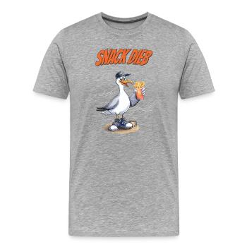 Snack Dieb Möwe Lustiger Pommes Spruch - Männer Premium Bio T-Shirt - Grau meliert - Vorne - Damien (186cm)