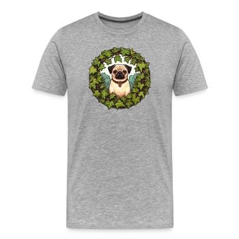 Pug in Ivy Wreath - Men's Premium Organic T-Shirt - heather grey - Front - Damien (186cm)
