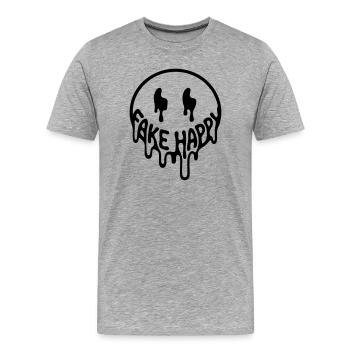 Fake Happy - T-shirt bio Premium Homme - gris chiné - Devant - Damien (186cm)