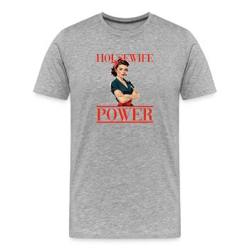 Femme au foyer Pouvoir rétro et stylée force - T-shirt bio Premium Homme - gris chiné - Devant - Damien (186cm)