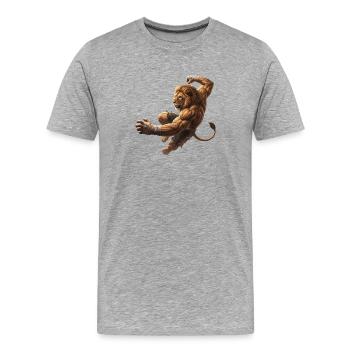 Löwe im Sprung - Männer Premium Bio T-Shirt - Grau meliert - Vorne - Damien (186cm)