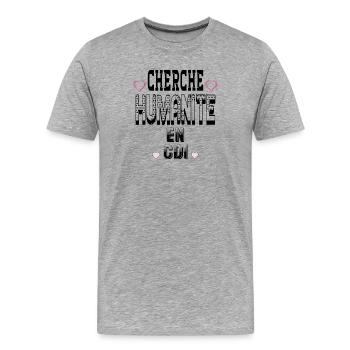 Cherche Humanité en CDI - T-shirt bio Premium Homme - gris chiné - Devant - Damien (186cm)