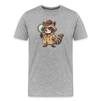 Waschbär Detektiv mit Lupe - Männer Premium Bio T-Shirt - Grau meliert - Vorne - Damien (186cm)