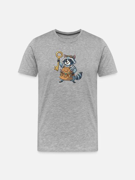 Schlüsselhelden Bau-Raccoon - Männer Premium Bio T-Shirt - Grau meliert