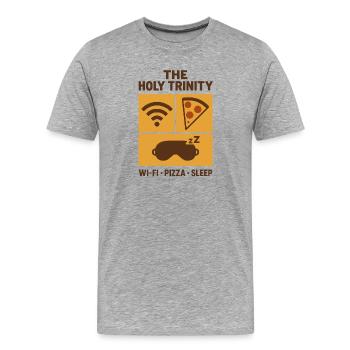Heilige Dreifaltigkeit | WLAN Pizza Schlaf - Männer Premium Bio T-Shirt - Grau meliert - Vorne - Damien (186cm)