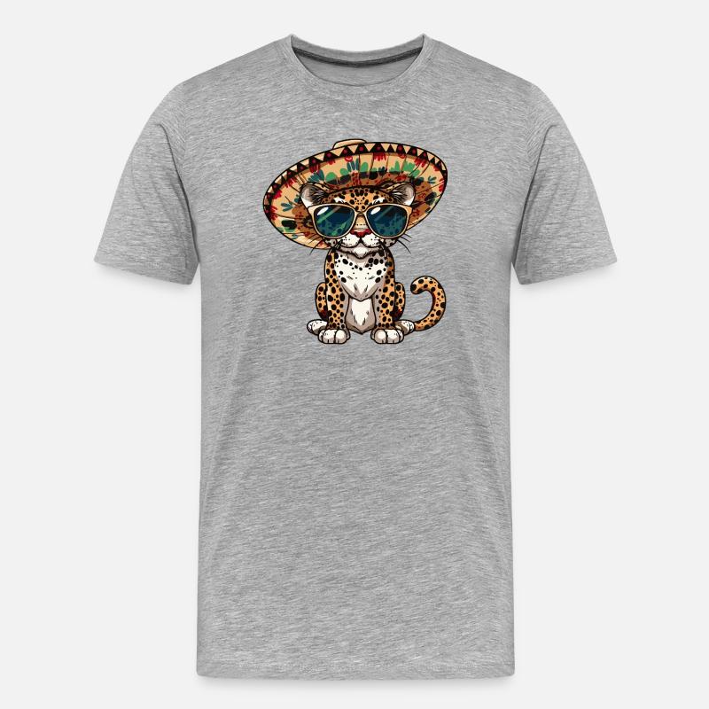 Leopard Comic Lustig Sombrero - Männer Premium Bio T-Shirt - Grau meliert