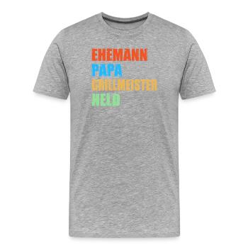 BQ Papa Vater Grillmeister Held Humor - Männer Premium Bio T-Shirt - Grau meliert - Vorne - Damien (186cm)
