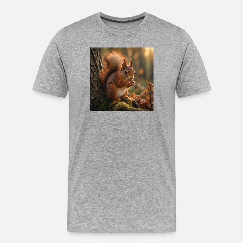 Écureuil dans la forêt ensoleillée - T-shirt bio Premium Homme - gris chiné