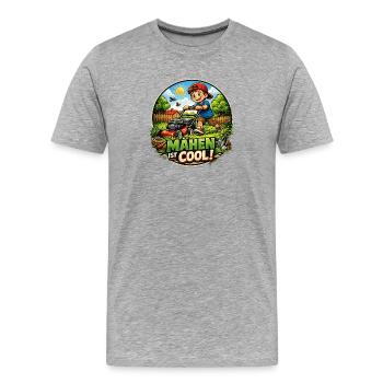 Tondre, c’est cool – enfant tondre la pelouse - T-shirt bio Premium Homme - gris chiné - Devant - Damien (186cm)