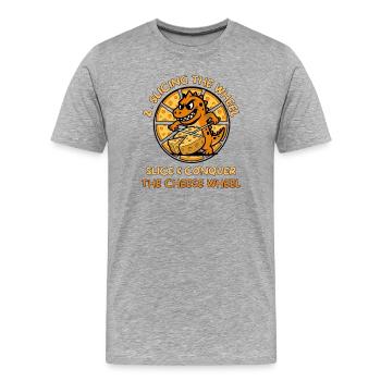 KäseDino : Découpe et Conquérance - T-shirt bio Premium Homme - gris chiné - Devant - Damien (186cm)