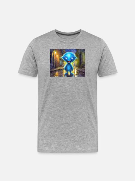 Blue funny and laughing monster - Men's Premium Organic T-Shirt - heather grey