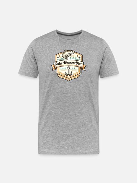 Ruhe Wasser Biss Badge - Männer Premium Bio T-Shirt - Grau meliert