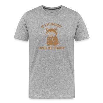 Moody Waschbär – Give Me Foody - Männer Premium Bio T-Shirt - Grau meliert - Vorne - Damien (186cm)