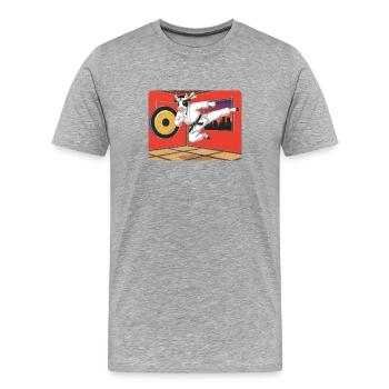 Cow in karate kick in front of red dojo - Men's Premium Organic T-Shirt - heather grey - Front - Damien (186cm)