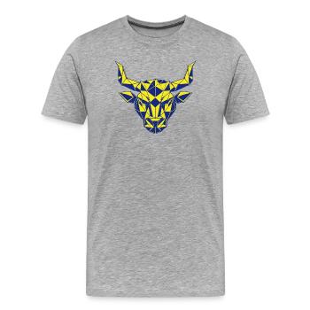 Geometrischer Stierkopf Gelb-Navy  - Männer Premium Bio T-Shirt - Grau meliert - Vorne - Damien (186cm)