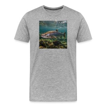 Motif sous-marin du saumon - T-shirt bio Premium Homme - gris chiné - Devant - Damien (186cm)