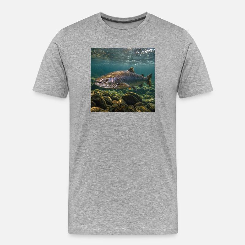 Lachs-Unterwassermotiv - Männer Premium Bio T-Shirt - Grau meliert