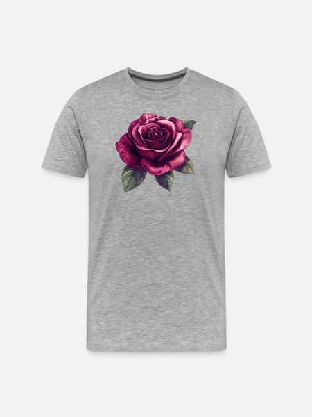 Dark Rose Blossom Illustration - Men's Premium Organic T-Shirt - heather grey