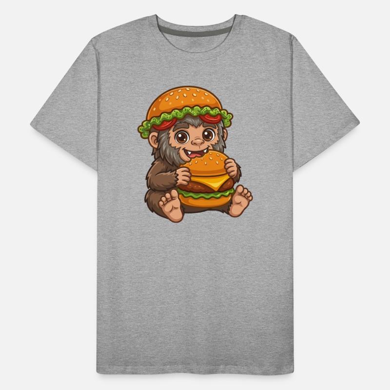 Mignon Sasquatch Bigfoot Cartoon Burger de restauration rapide T-shirt bio Premium Homme
