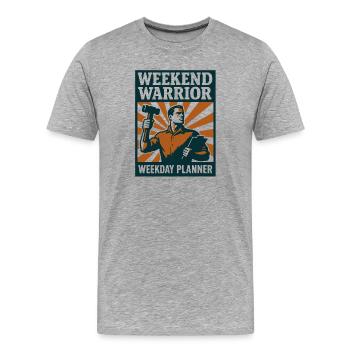 Guerrier du Week-end | Planificateur de rénovation - T-shirt bio Premium Homme - gris chiné - Devant - Damien (186cm)
