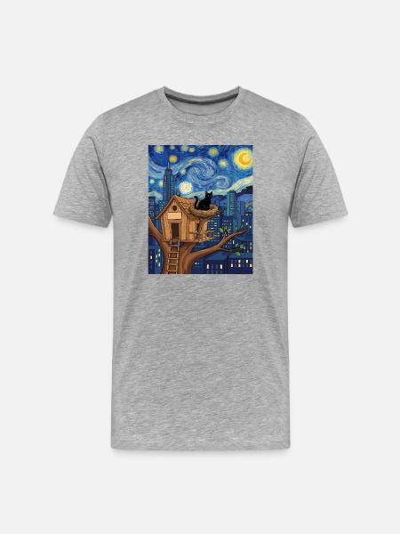 Midnight City Cat Treehouse - Men's Premium Organic T-Shirt - heather grey