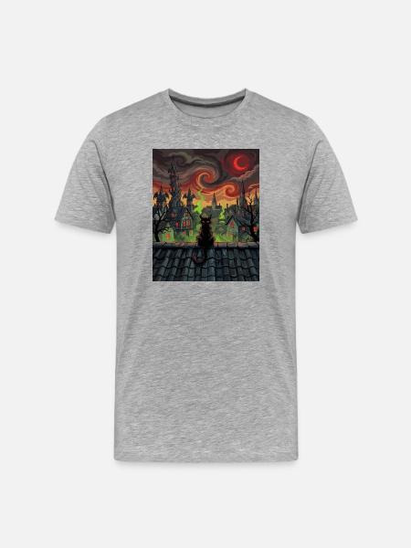 Midnight Rooftop Cat in Witch Town - Men's Premium Organic T-Shirt - heather grey