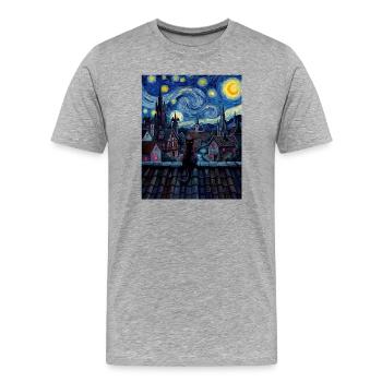 Nachtaktive Katze über mondbeschienener Stadt - Männer Premium Bio T-Shirt - Grau meliert - Vorne - Damien (186cm)