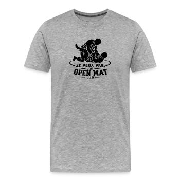 Je peux pas j’ai Open Mat – JJB BJJ - T-shirt bio Premium Homme - gris chiné - Devant - Damien (186cm)