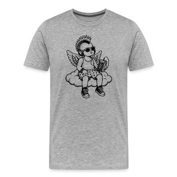 Punk Cherub mit Walkman auf Wolke - Männer Premium Bio T-Shirt - Grau meliert - Vorne - Damien (186cm)