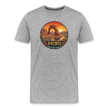 Delicate Arch Utah Nationalpark Sonnenuntergang  - Männer Premium Bio T-Shirt - Grau meliert - Vorne - Damien (186cm)