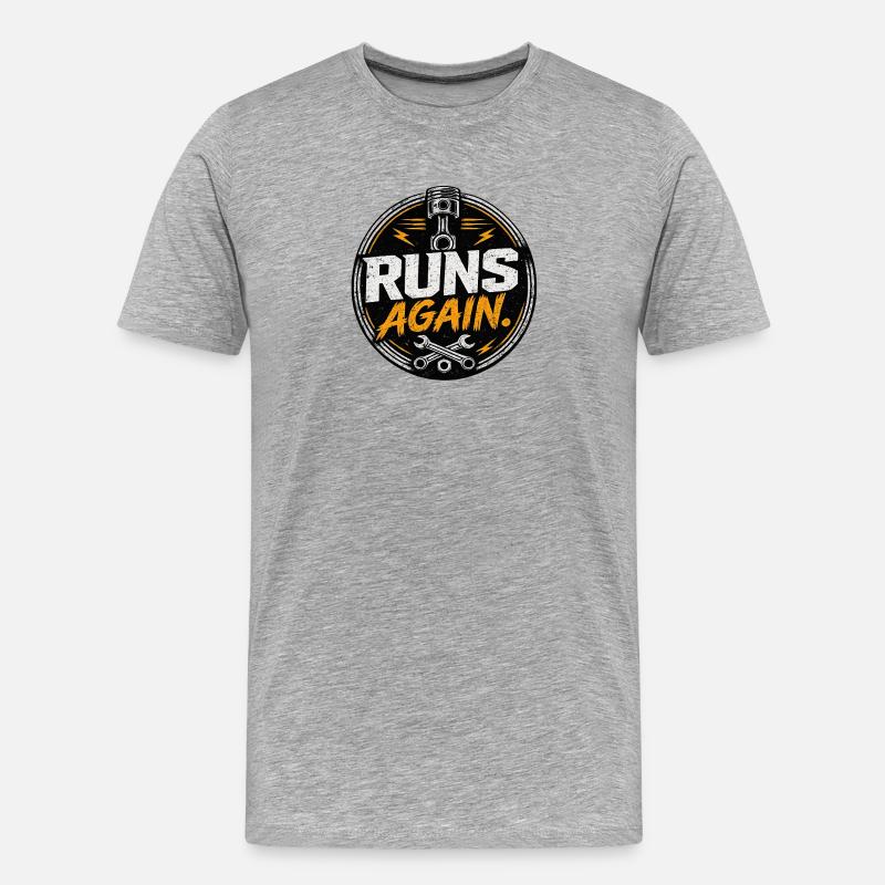 Runs Again Engine Revival Badge - Men's Premium Organic T-Shirt - heather grey