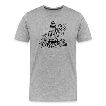 Dackel Sturm Leuchtturm Meer - Männer Premium Bio T-Shirt - Grau meliert - Vorne - Damien (186cm)