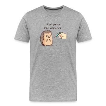 J'AI PEUR DES PIQÛRES - hérisson drôle enfant - T-shirt bio Premium Homme - gris chiné - Devant - Damien (186cm)
