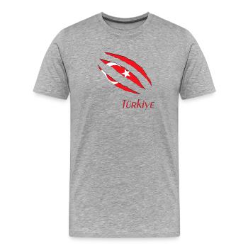 Türkische Flagge Krallenlogo - Männer Premium Bio T-Shirt - Grau meliert - Vorne - Damien (186cm)