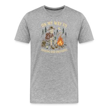 Humour de camping en route vers de mauvaises décisions - T-shirt bio Premium Homme - gris chiné - Devant - Damien (186cm)