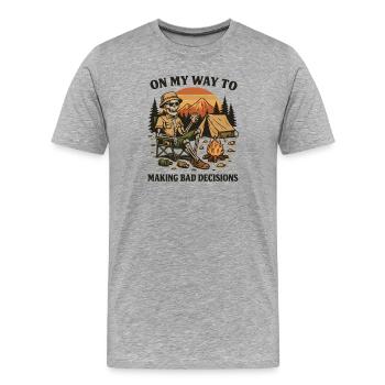 Humour de camping en route vers de mauvaises décisions - T-shirt bio Premium Homme - gris chiné - Devant - Damien (186cm)