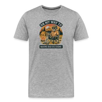 Humour de camping en route vers de mauvaises décisions - T-shirt bio Premium Homme - gris chiné - Devant - Damien (186cm)